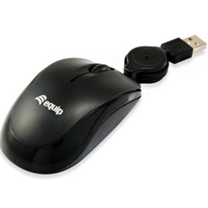 Equip Raton USB con Cable Retractil 1000dpi - 3 Botones - Uso ambidiestro - Color Negro