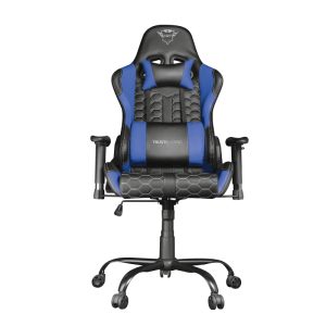 Trust Silla GXT 708R Resto Silla Gaming - Reposabrazos - Respaldo Ajustable entre 90° y 180° - Cojin Lumbar y Cervical - Ruedas de Nylon - Piston de Gas Clase 4 - Base Metal - Peso Max. 150kg - Color Negro/Azul