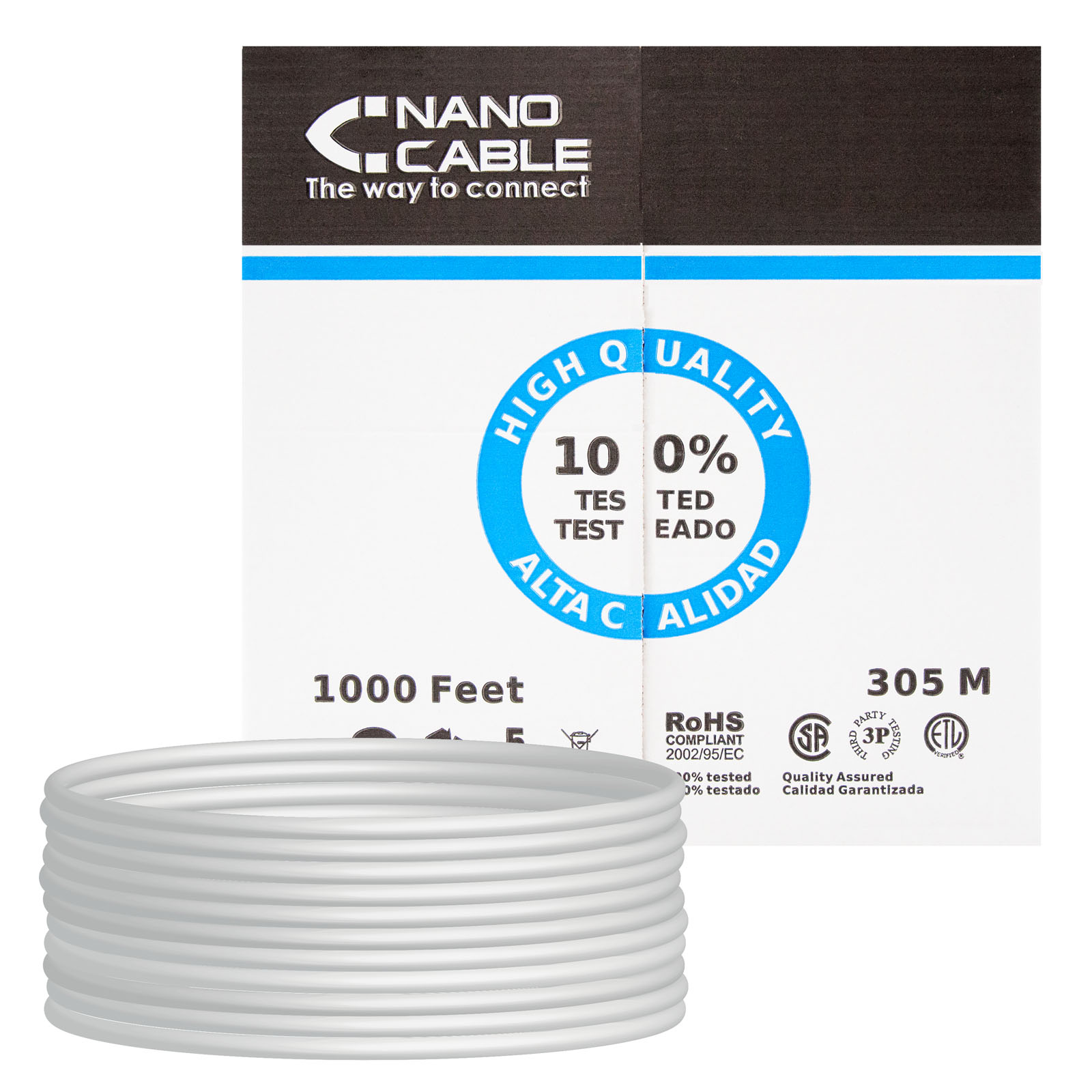 Nanocable Cavo Di Rete Cat.5e FTP AWG24 Rigido – Bobina 305 Metri, Grigio, Senza Connettori