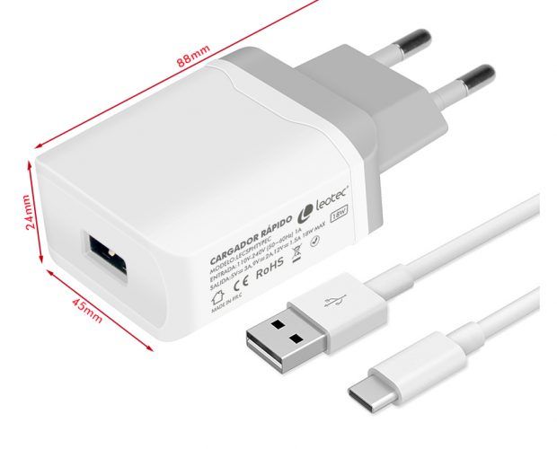 Leotec Cargador de Carga Rapida USB-A/USB-C 18W