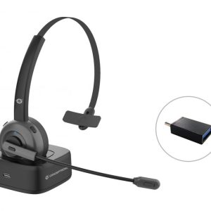 Conceptronic Auricular Mono Bluetooth con Microfono Giratorio y Flexible - Cancelacion de Ruido - Almohadilla Acolchada - Adaptador USB-C a USB-A