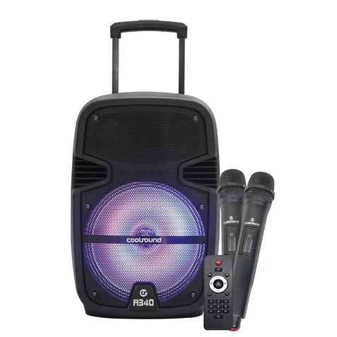 Coolsound A340 Altavoz Amplificado Bluetooth 250W 8" - USB, Entrada Mic. Jack 6.3mm - Iluminacion LED - 2 Microfono Incluidos - Asa y Ruedas de Transporte - Mando a Distancia