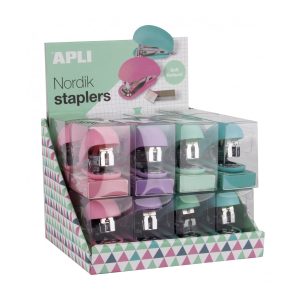 Apli Nordik Collection Expositor de 16 Grapadoras - Tamaño 63mm - Colores Surtidos