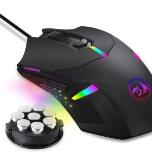 Redragon M601 Centrophorus Raton Gaming USB 7200dpi - 6 Botones Programables - Iluminacion RGB - Uso Diestro - Peso Regulable - Cable Trenzado de 1.80m