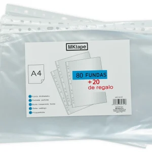 MKtape Pack de 100 Fundas Multitaladro Portadocumentos - Formato A4 - 0.5 Micras - Color Transparente