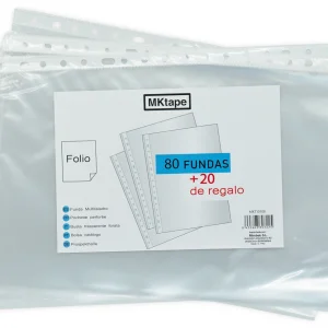 MKtape Pack de 100 Fundas Multitaladro Portadocumentos - Formato Folio - 0.5 Micras - Color Transparente