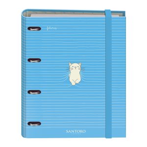 Dohe Santoro Felines Carpeta de 4 Anillas Formato A4 con Recambio de 100 Hojas - 4 Separadores de Colores - Cierre con Goma Elastica - Anillas de 35mm