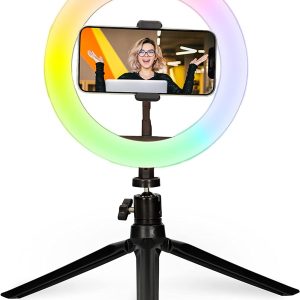 Ksix Studio Live Colors Anillo de Luz RGB USB con Tripode de Mesa - 15 Tonalidades - 1000lm - Mando Incorporado en el Cable
