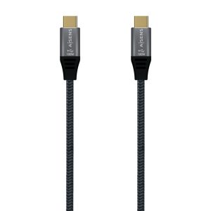 Aisens Cable USB 3.2 Gen2x2 Aluminio 20Gbps 8K@30Hz 5A 100W E-Mark, Tipo USB-C/M-USB-C/M - 1.5m - Color Gris