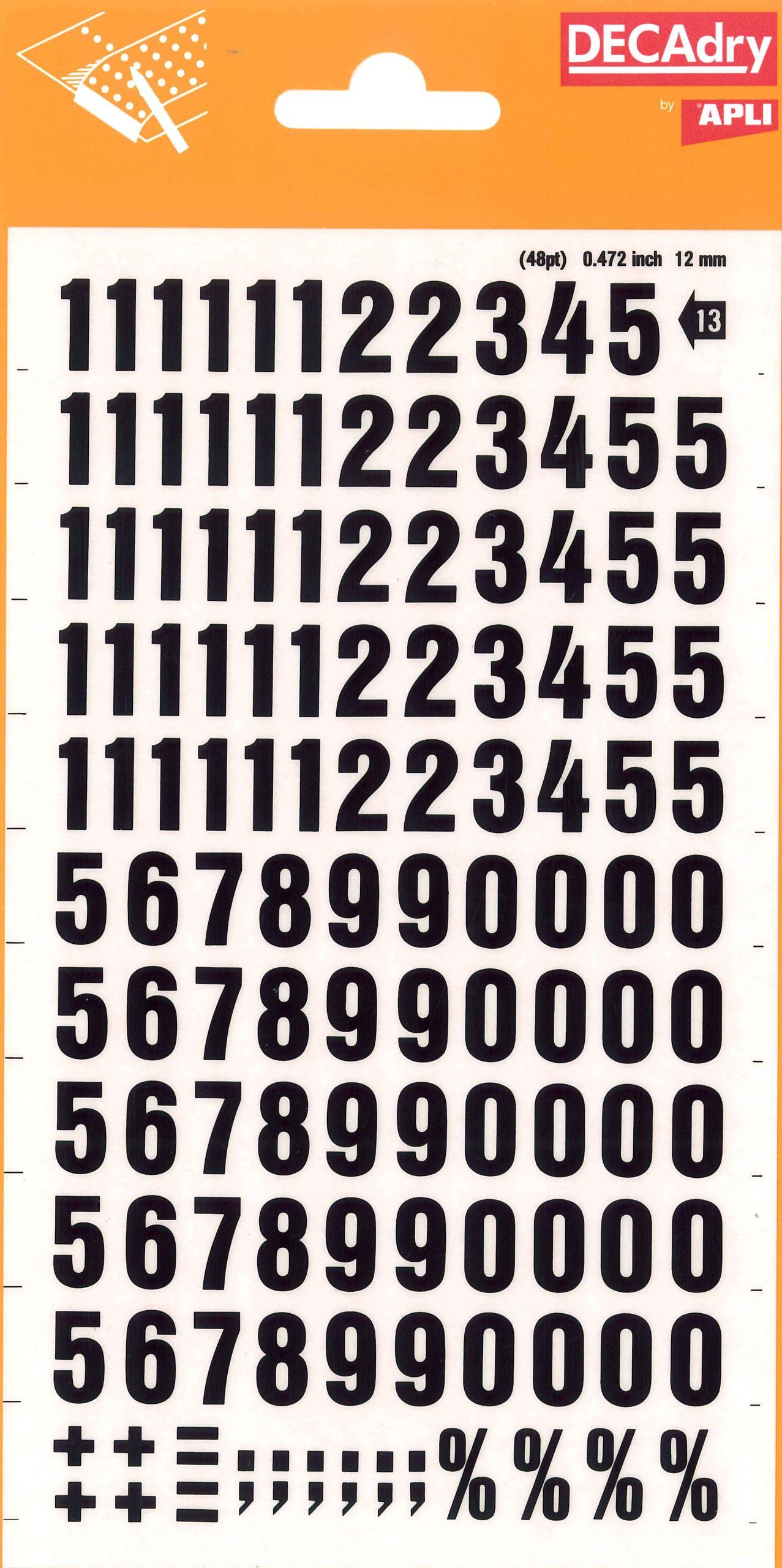 Apli Numeros Transferibles - 12mm - Facil Aplicacion - Negros Intensos - 133 Caracteres - Negro