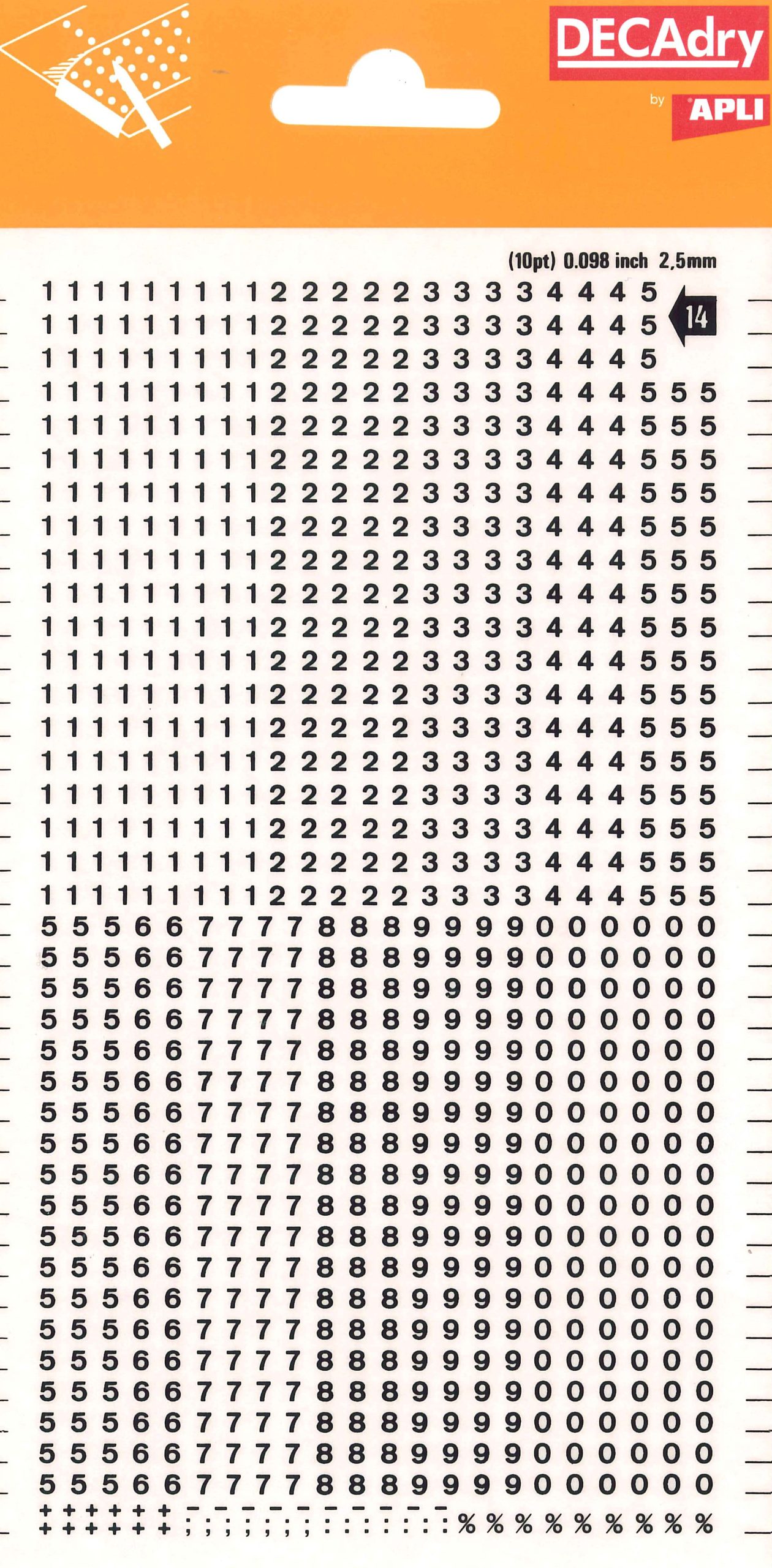 Apli Numeros Transferibles - 2.5mm - Facil Aplicacion - Negros Intensos - 952 Caracteres - Negro