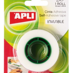 Apli Cinta Adhesiva Invisible 19mm x 33m - Facil de Cortar - Resistente - Ideal para Uso en Oficina - Transparente