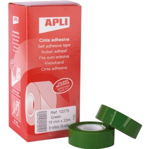 Apli Cinta Adhesiva Verde 19mm x 33m - Resistente al Desgarro - Facil de Cortar - Adhesivo de Alta Calidad Verde