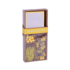 Apli Fluor Collection Set de Oficina - 25 Pins, 80 Clips de 28mm, 20 Pinzas Abatibles de 19mm y Notas Adhesivas de 100 Hojas en Amarillo Fluor - Diseño Moderno y Llamativo - Producto Reposicionable para Expositor 17684