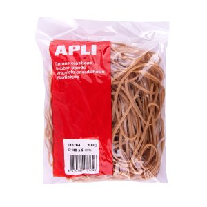 Apli Gomas Elasticas Ø 140 x2mm - Bolsa con Zip y Eurohole - 100g de Contenido - 70% de Caucho Natural - Gran Elasticidad y Excelente Resistencia