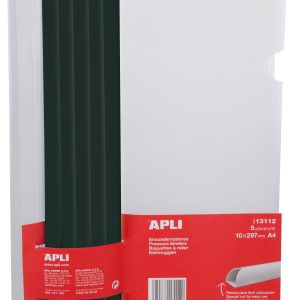 Apli Encuadernadores Deslizantes en Negro 10 x 297mm con Funda Transparente - Ranura para Facil Insercion de Hojas - Capacidad para 100 Hojas - Pack de 5