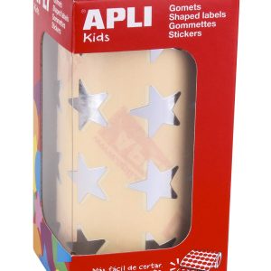 Apli Gomets Estrella Plata Metalizado - Tamaño 19.5mm - 1416 Gomets por Rollo - Adhesivo Base Agua - Normas EN-71 y FSC