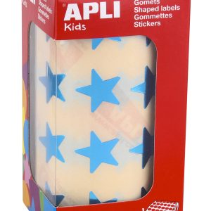 Apli Gomets Estrella Azul Metalizado - Tamaño 19.5mm - Adhesivo Permanente - 1416 Gomets por Rollo - Ideal para Actividades Creativas con Niños