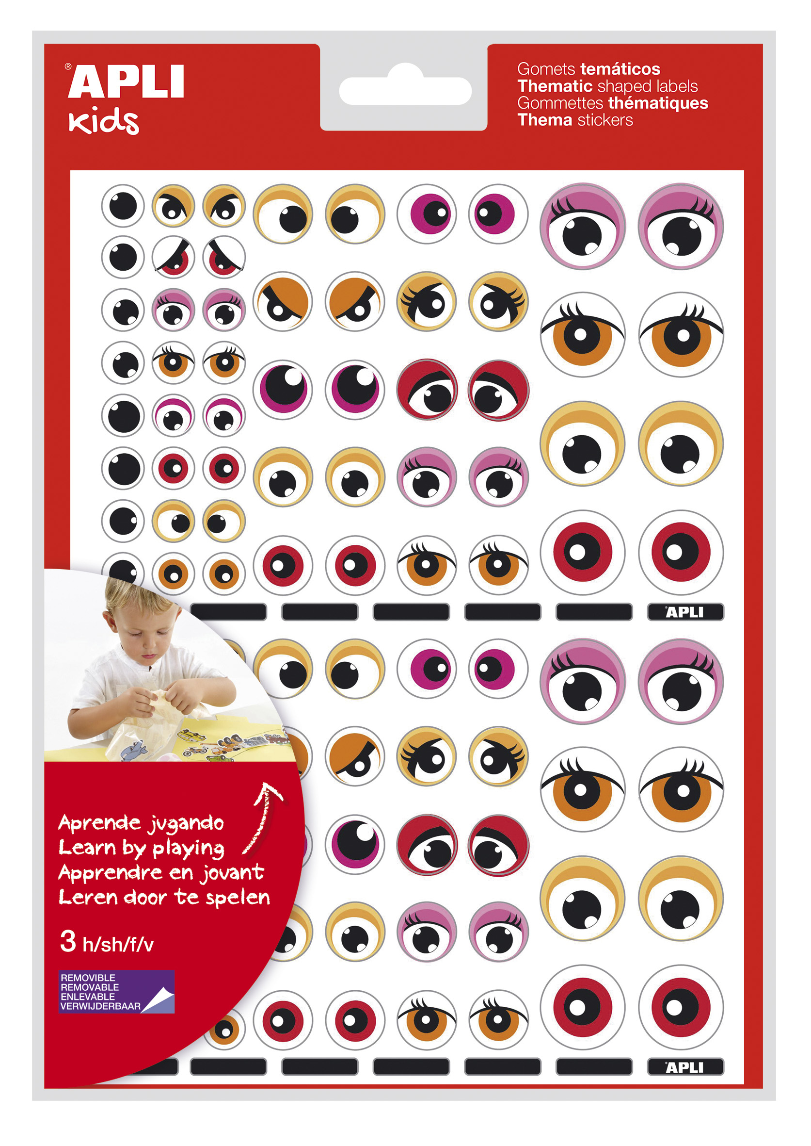 Apli Bolsa de Gomets Tematicos con Ojos - 312 Gomets - Adhesivo Removible - Desarrolla Habilidades Motoras - Identifica Emociones - Color Rosa y Naranja