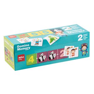 Apli Caja Multijuego - 2 Juegos: Memory Disfraces 30 Piezas y Domino Numeros y Animales 36 Piezas - Piezas Resistentes y Seguras - Carton 2mm Grosor con Acabado Brillante E Indiana Dorso