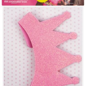 Apli Corona de Goma Eva Rosa con Purpurina - Cable Elastico Ajustable - Personalizable con Formas de Goma Eva, Fieltro, Pegatinas, Etc - Color Rosa