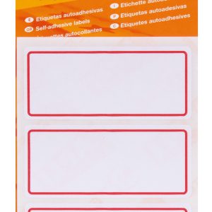 Apli Etiquetas Adhesivas Escolares Basicas - Tamaño 78x34mm - Ribete Rojo - 6 Hojas (18 Etiquetas) - Adhesivo Permanente de Alta Calidad - Escritura Ordenada - Color Blanco