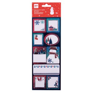 Apli Etiquetas Adhesivas Muñeco de Nieve - 9 Etiquetas Surtidas con Acabado Glitter - Adhesivo Permanente de Alta Calidad - Tematica Navideña - Color Blanco