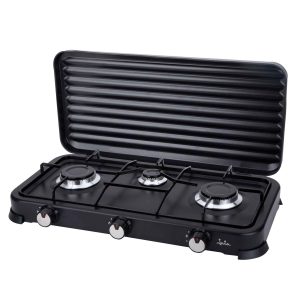 Jata JECG2703 Cocina de Gas Portatil 3 Fuegos - Tapa Protectora - Apta para Propano y Butano