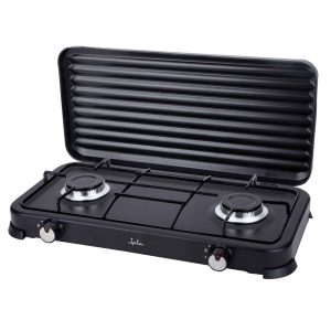 Jata JECG2702 Cocina de Gas Portatil 2 Fuegos - Tapa Protectora - Apta para Propano y Butano