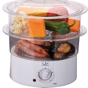 Jata CV200 Vaporera Electrica Portatil 400W - 2 Cestas Apilables - Capacidad total 3,5L - Temporizador de 60min - Desconexion Automatica