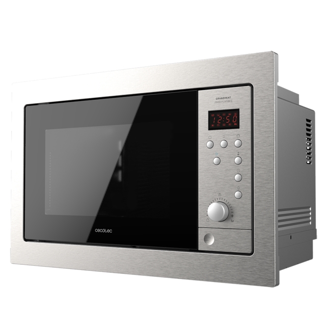 Cecotec GrandHeat 2500 Built-In SteelBlack Microondas Encastrable con Grill 25L 900W - Temporizador hasta 95min - 8 Funciones Preconfiguradas