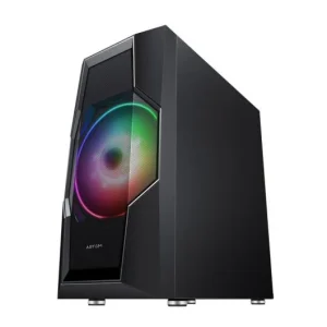 Abysm Gaming Danube Hron Black Caja Torre ATX, ITX, micro ATX - Lateral Cristal Templado - 3.5" y 2.5" - USB-A 3.0, USB-A 2.0 y Audio - 2 Ventiladores ARGB Instalados - Soporta Refrigeracion Liquida