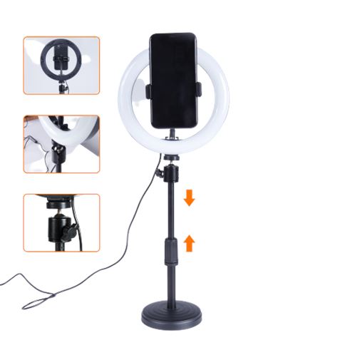 XO BGD002 Pack Youtuber Anillo de Luz 20cm de Diametro con Tripode de Mesa hasta 27.5cm con Soporte para Smartphone - Mando a Distancia