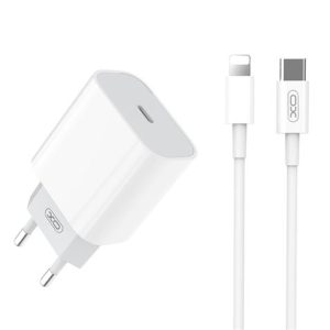 XO L77 Pack Cargador de Corriente 1x USB-C 20W Carga Rapida + Cable USB-C a Lightning 1m