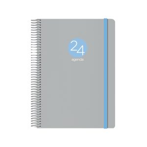Dohe Menphis Agenda Anual - Dia Pagina - Cubierta de Plastico - Sabado y Domingo misma Pagina - Cierre con Goma Elastica - Tamaño 15x21cm - Color Gris